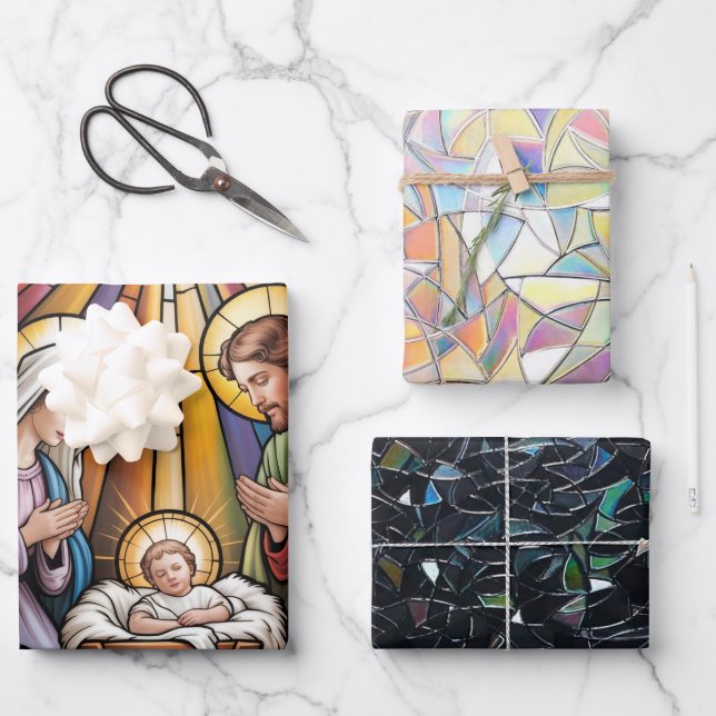Geburtskirche-Buntglas-Kunst – Heiligabend der Hei Geschenkpapier Set (Vorderseite)