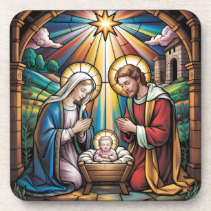 Geburtskirche-Buntglas-Kunst – Heiligabend der Hei Getränkeuntersetzer
