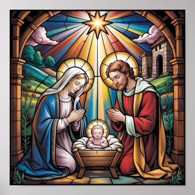 Geburtskirche-Buntglas-Kunst – Heiligabend der Hei Poster (Vorne)