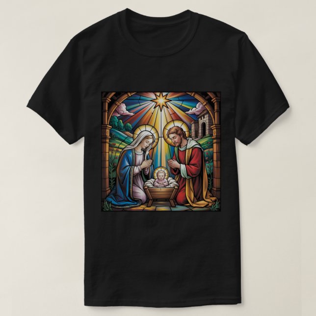 Geburtskirche-Buntglas-Kunst – Heiligabend der Hei T-Shirt (Design vorne)