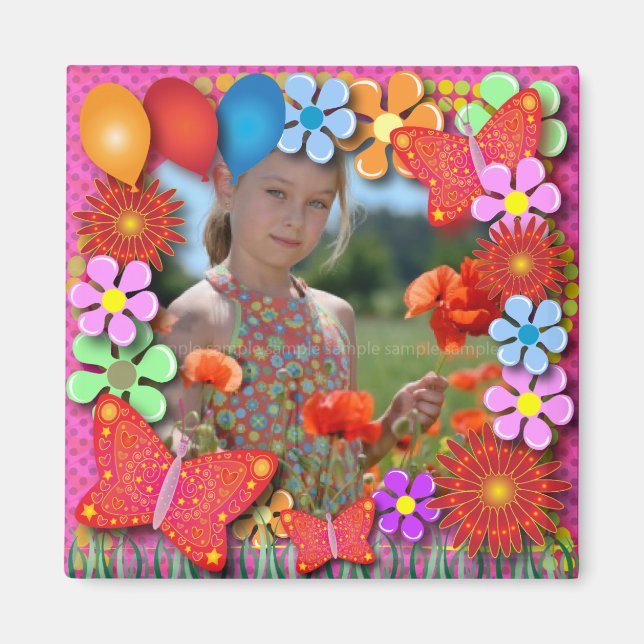 Geburtsmagnete: 003 Schmetterlinge und Blume Magnet (Vorne)