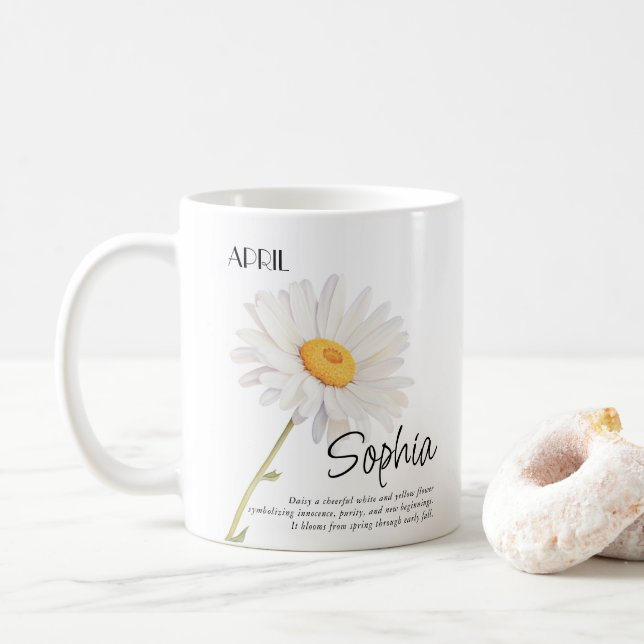 Geburtsmonat April Blume Personalisiert Kaffeetasse (Mit Donut)