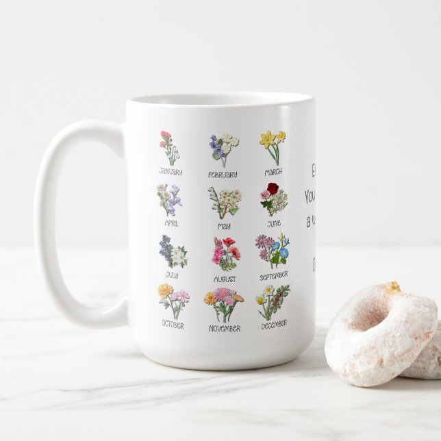 GEBURTSMONAT BLUME Christliche Bibelverse Kaffeetasse (Mit Donut)