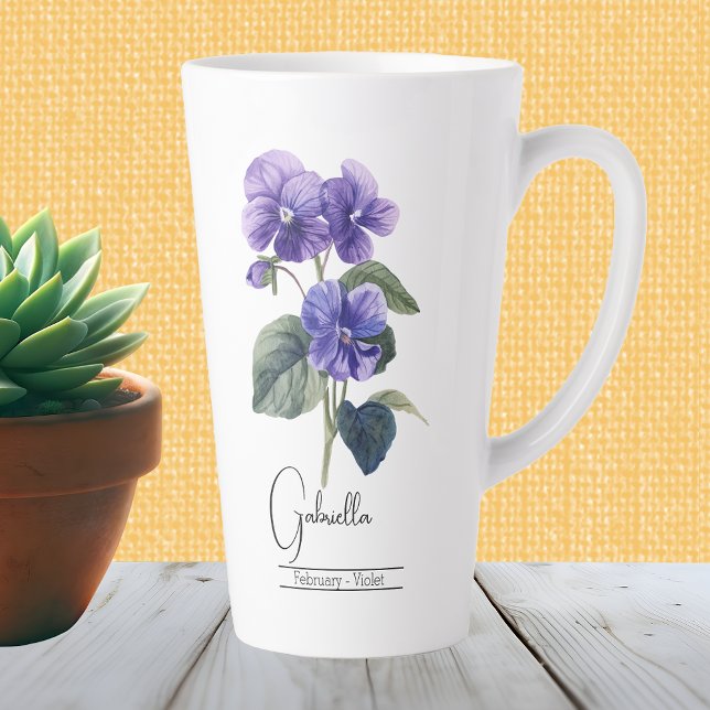 Geburtsmonat Blume Febuary Violet Latte Tasse (Von Creator hochgeladen)