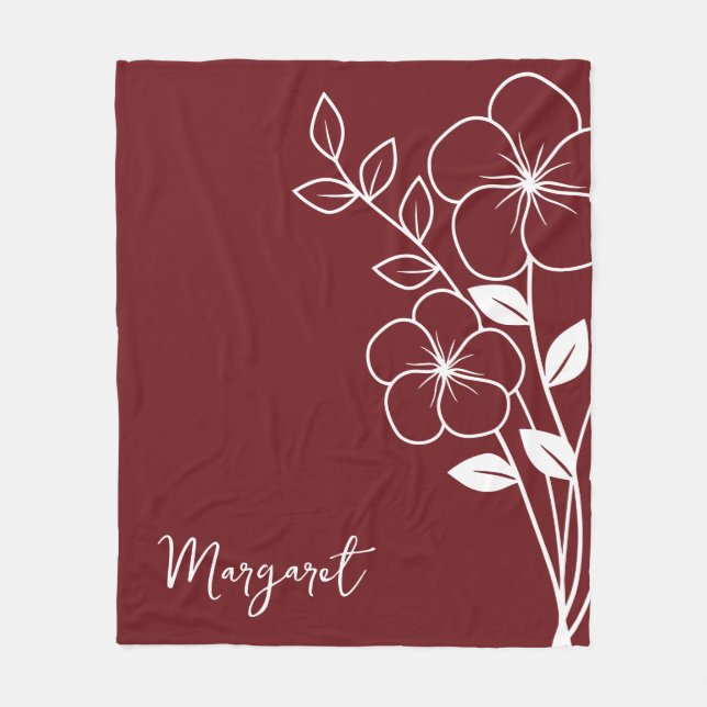 Geburtsmonat-Blume, Maroon-Script-Name im Februar Fleecedecke (Vorderseite)
