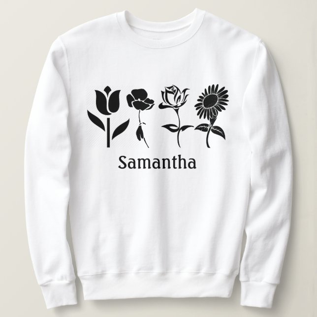 Geburtsmonat Blume Schwarzweiß Sweatshirt (Design vorne)