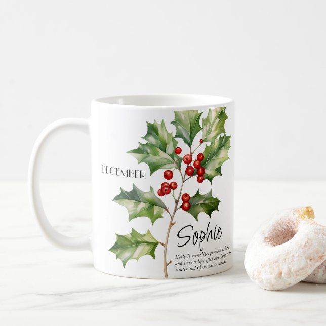 Geburtsmonat Dezember Blume Personalisiert Kaffeetasse (Mit Donut)