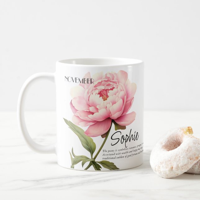 Geburtsmonat November Blume Personalisiert Kaffeetasse (Mit Donut)