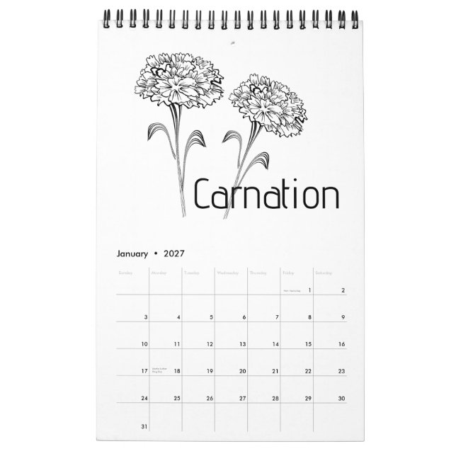 Geburtsmonats-Blumenkalender Kalender (Jan 2027)