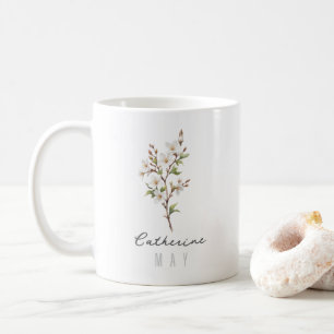 Geburtsmonatsblume Mai mit Namen – Weißdorn Kaffeetasse