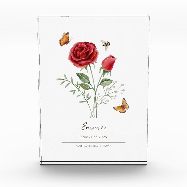 Geburtsmonatsblume Rose Fotoblock (Vorderseite)