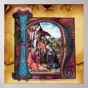GEBURTSMONOGRAMM WEIHNACHTEN PERGAMENT POSTER