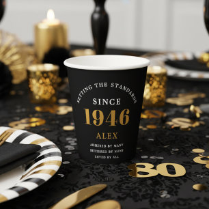 Geburtsname 1944 Black Gold Elegant Chic Pappbecher