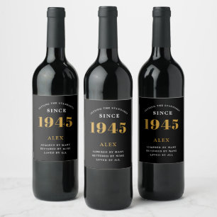 Geburtsname 1945 Black Gold Elegant Chic Weinetikett