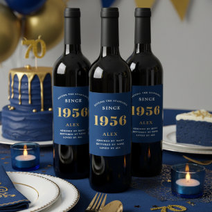 Geburtsname 1956 Blue Gold Elegant Chic Weinetikett