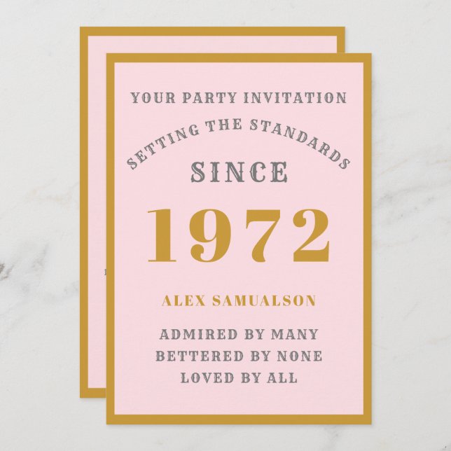Geburtsname 1972 Elegant Chic Pink Gold Einladung (Vorne/Hinten)