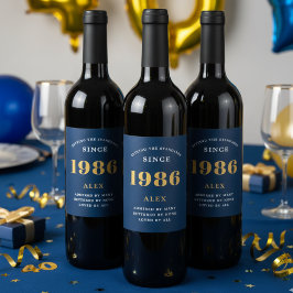 Geburtsname 1986 Blue Gold Elegant Chic Weinetikett