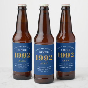 Geburtsname 1992 Blue Gold Elegant Chic Bierflaschenetikett