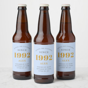 Geburtsname 1992 Blue Gray Elegant Chic Bierflaschenetikett