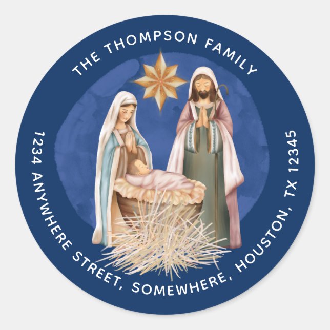 Geburtsname Adresse Gold Text Blau Runder Aufkleber (Vorderseite)