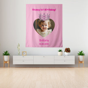 Geburtsname Foto pink tiara Kindermädchen willkomm Wandteppich