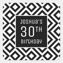 Geburtsname Moderne Schwarz-weiße Geometrie Quadratischer Aufkleber