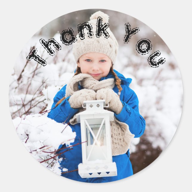 Geburtsname und Foto Danke Runder Aufkleber (Vorderseite)