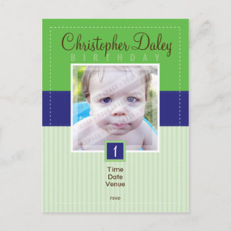 GEBURTSPARTEEINLADUNG: genäht - Junge1 Einladungspostkarte