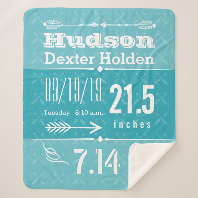 Geburtsrekord Baby Boy Geburtsstaates Aquamarin Bl Sherpadecke (Vorderseite)
