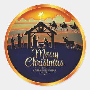 Geburtssilhouette "Frohe Weihnachten" Runder Aufkleber