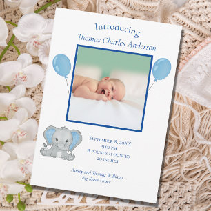 Geburtsstatistik Blau Elefant Baby Junge Geburt Ankündigung