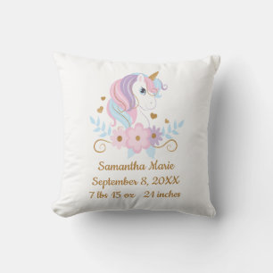Geburtsstatistik Einhorn Rosa Blau Gold, Mädchen B Kissen