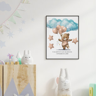 Geburtsstatistik Rosa Babybär Wolken Kinderzimmer Poster