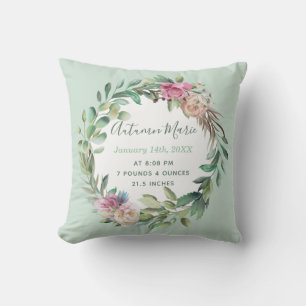 Geburtsstatistiken für Baby Mädchen Floral Kissen