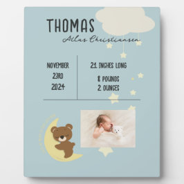 Geburtsstats Baby Bear Dusche Plaque Schild Fotoplatte