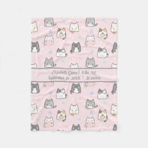 Geburtsstats Baby Girl Geschenk Niedliche Katzen G Fleecedecke