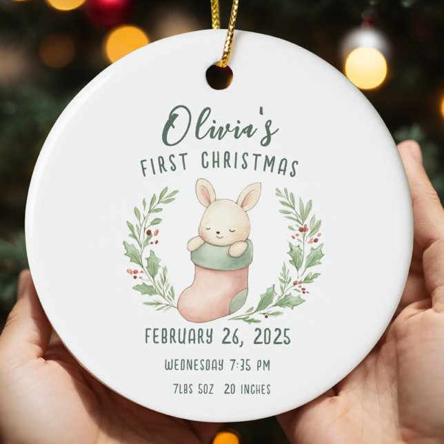 Geburtsstats Personalisiert Baby First Christmas Keramik Ornament (Von Creator hochgeladen)
