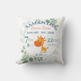 Geburtsstunde des Kindes mit Giraffe und Blätter Kissen