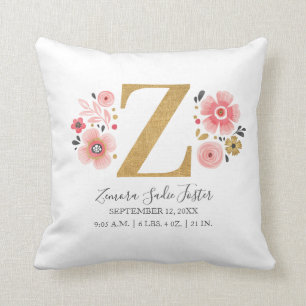 Geburtsstunde Letter Z Pink Floral Monogram Initia Kissen
