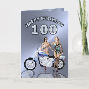 Geburtstag 100 mit Mädchen und einem Motorrad Karte