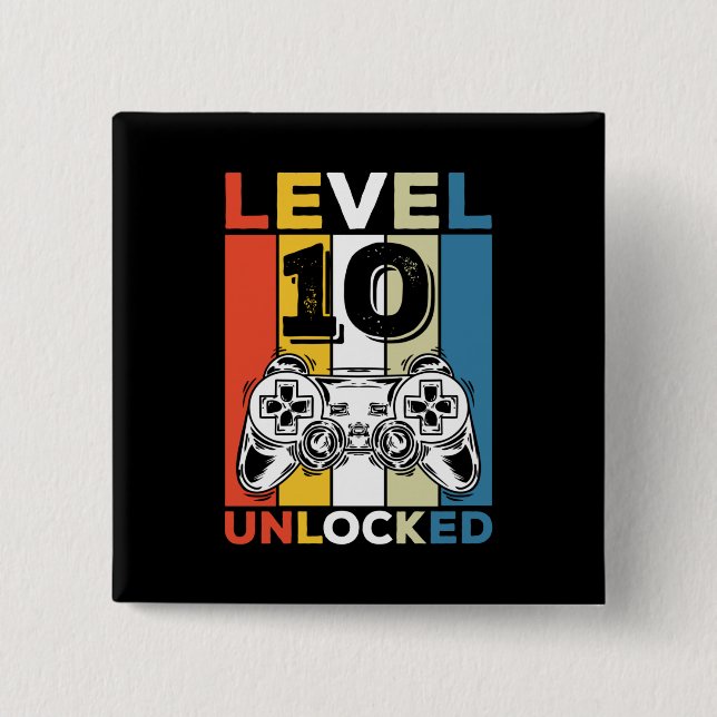 Geburtstag 10. Stufe Entsperrt 10 Gaming Vintag Button (Vorderseite)