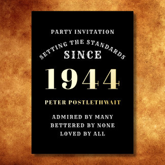 Geburtstag 1944 Schwarzes Gold Personalisiert für Folieneinladung