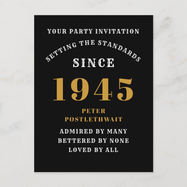 Geburtstag 1945 Schwarzes Gold Postkarte (Vorderseite)
