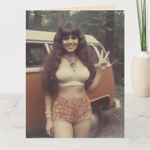 GEBURTSTAG 1970ER JAHRE KURVENREICHE HIPPIE-MÄDCHE KARTE