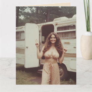 GEBURTSTAG 1970ER JAHRE KURVENREICHE HIPPIE-MÄDCHE KARTE