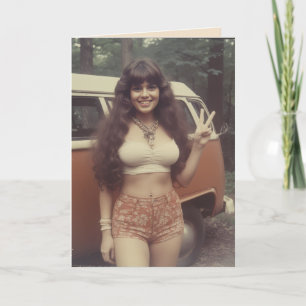 GEBURTSTAG 1970ER JAHRE KURVENREICHE HIPPIE-MÄDCHE KARTE