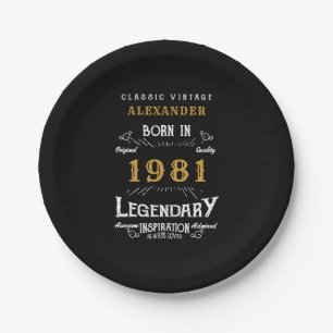 Geburtstag 1981 legendärer Personalisierter Retro Pappteller