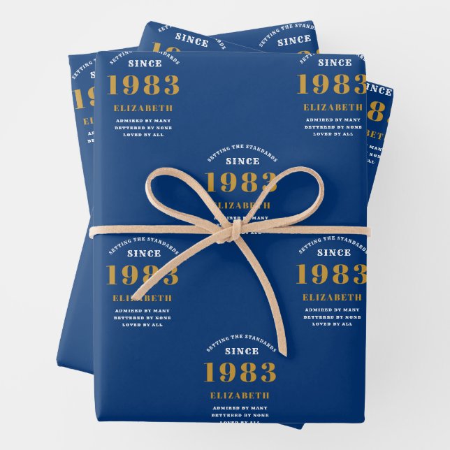 Geburtstag 1983 Blue Gold Chic Elegant Geschenkpapier Set (Beispiel)