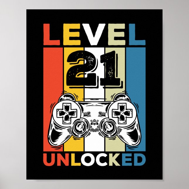 Geburtstag, 21. Stufe Entsperrt 21 Gaming Vintag Poster (Vorne)