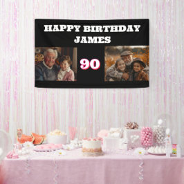 Geburtstag 2 Foto Collage Gold Schwarz Banner